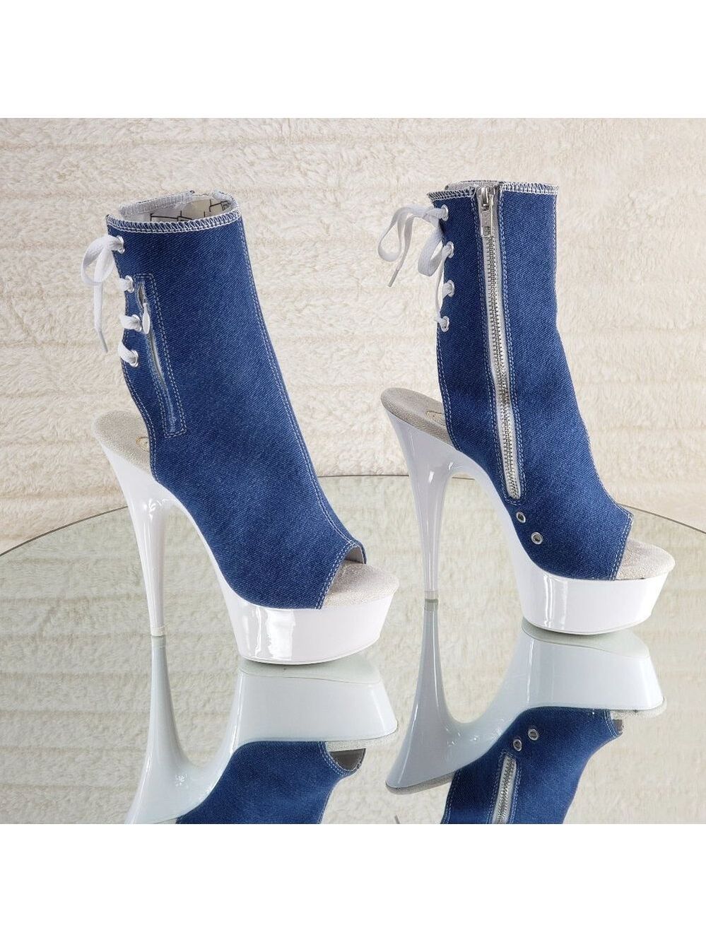 Posh Denim White UV Platform High Heel Ankle Boots Delight 1018UV